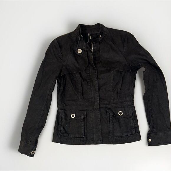 Adolfo Dominguez Women’s Black Linen Coat Jacket Sz 38 small Silver Hrdwre $399‎ - Picture 1 of 11
